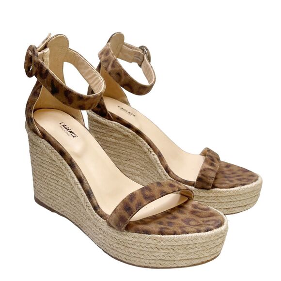 L’AGENCE Elysee Wedge Sandals Women’s Size 9 Cheetah Suede Espadrille Ankle - Picture 1 of 10